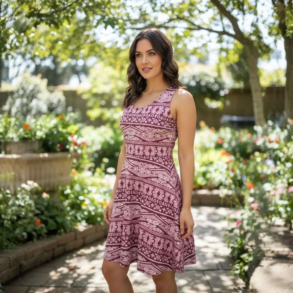Rue 21 Maroon Aztec Crochet Lace Sleeveless Midi Dress